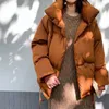 Новая осенне-зимняя свободная однотонная хлопковая пуховая куртка женская теплая утолщенная с воротником-стойкой женские куртки парки больших размеров для хлеба P8i4 #