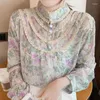 Women's Blouses Printed Chiffon Blouse Women Long Sleeve Elegant Lace Shirt Autumn Retro Button Stand Collar Lasy Shirts Tops Female 16241