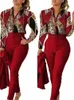 Elegante Vrouwen Casual Shirt Broek Set Herfst Stand Hals Bloemenprint Lg Mouw Hoge Taille Tweedelige Sets Broek past T8HU #