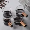 Wine Glasses 50/75/100ML Wooden Handle Glass Measuring Cup Espresso Double Mouth/single Mouth Milk Latte Pot Kitchen Supplies Mug Beverage