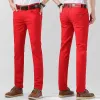 dżinsy w kolorze męskiej rozciągnij proste dżinsy mężczyźni fi swobodne szczupłe spodnie dżinsowe peryfery męskie czerwone żółte spodnie Hip Hope Male Brand O1ga#