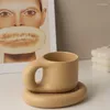 Mugs 300Ml Creative Handmade Handle Mug And Oval Plate Ceramic Cup Saucer For Coffee Tea Milk Cake Nordic Home Decor