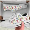 Casual skor bkqu söt tecknad dinosaurie blommor mönster kvinnor bekväma duklägenheter vulkaniserade snörning sneakers damer