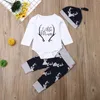 Ensembles de vêtements pour bébé S, motif de lettres, barboteuse à manches longues et pantalon imprimé, chapeau, costume trois pièces pour tout-petits garçons et filles