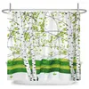 シャワーカーテントロピカルグリーンの葉の植物プリントポリエステル生地バスルームシャワーと浴槽の装飾フック付き飾り