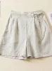 Kvinnor avslappnade korta byxor ankomst sommar vintage stil fast färg lösa bekväma kvinnliga bomullslinne shorts b2438 240312