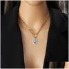 Pendant Necklaces Meyrroyu Hamsa Hand Dark Blue Enamel Necklace Fashion Zircon Inlay Lucky Neck Chain Jewelry Accessories For Women Dr Otipy