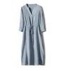 Casual Dresses Limiguyue Spring Summer Elegant Silk Shirt Dress Women Elastic High Waist A-Line V-neck Split Soft Satin Vestidos Z035