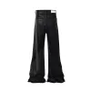 Jeans streetwear in pelle cerata nera per uomo Ropa Hombre Pantaloni larghi Y2k a zampa d'elefante Pantaloni in denim dritti oversize 353Q #