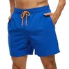 Calções de banho masculinos com fecho elástico, shorts de praia de secagem rápida com bolsos com zíper e forro de malha 240308