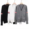 Autumn Sweater Coat Women's Cardigan College Style broderi Valp Stripe Color Block Knitwear Overlay Top Z43G#