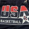 1992 American Dream Team White Red 4 Pocket Basketball Pants JD Style Retro Mesh Embroidered Sports Shorts