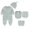 Born Solid Color Pajamas Sets 5 Pieces Cotton Baby Girl Clothes 012M Unisex Autumn Romper Boy Spring 240327