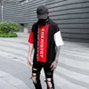 T-shirts voor heren 2023 zomer zwart rood wit patchwork hiphop T-shirt met korte mouwen heren casual punk hooded tee shirts street wear24328