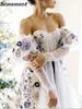 Prachtige A-lijn trouwjurken met liefje, afneembare mouwen, kleurrijke bruidsjurken met 3D bloemenkant en ruches met lovertjes