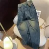 Jean bleu taille haute avec boutons pour femmes, Streetwear, jambes larges, confortable, Style américain, pantalon droit, à la mode, 2024