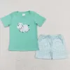 Baby boys summer baseball outfits short sleeves cute Tshirt plaid shorts children clothing Kids boutique wholesale sets 240323