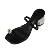 Zapatos casuales Estilo de verano Sandalias de tacón alto negras Punta cuadrada para mujer Moda Todo fósforo Sexy Rhinestone