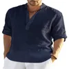 2023 nova blusa casual masculina cott camisa de linho solta topos lg manga camiseta primavera outono casual camisas masculinas bonitas x9yM #