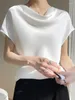 Frauen T Shirts Kurzarm Seide Blusen Weibliche Kleidung Casual Lose Monochromatische Büro Dame Elegante Sommer Mode 2024