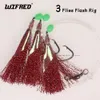 10 CONFEZIONI 3 ami 3/0-8/0 Lampeggiatore Sabiki Rigs Spigole Snapper Pesci d'acqua salata Rig da pesca Cerchio Set di ami con perline luminose 240315