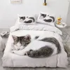 3D Bedding Sets White Duvet Quilt Cover Set Comforter Bed Linen Pillowcase King Queen 140 210cm Size Dogs Pet Dog Cat Design 21031238K