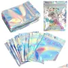 wholesale Sacs d'emballage en gros sac en plastique à fermeture éclair pochette en papier d'aluminium holographique laser pochettes refermables anti-odeur ZZ