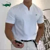 Polo con cuello en V para hombre Camisa de polo de alta calidad Cott bordado Primavera / Verano Nueva camiseta de manga corta suelta Casual Deportes Transpirable Top E5VF #