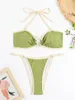 Damenbadebekleidung Grüner Badeanzug Frau 2024 Niedrige Taille Tanga Bikini 2-teilig Patchwork Neckholder Badeanzug Rückenfrei Beachwear YX8203