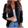 women's Leather Jacket for Women 2023 Lg Sleeve Zipper Pockets Moto Crop Jacket Coats Streetwear Fi Biker Casual Coats O22G#