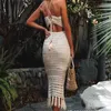 Saias Skorts Verão Malha Saia Longa Mulheres 2 Pcs Sexy Holiday Party Beach Lace-Up Caiu Cintura Tassel Bodycon Maxi Bohemian Saia YQ240328