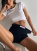 Summer White Lett Haftery Shorts Kobiety Ribber Knit Black High Talle Casual Streetwear Shorts I2YR#