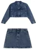 Werkjurken Damesmode Retro jas Hoge taille A-lijn roksets 2-delige korte spijkerjasje Mini-pakken Chic meisje 2-delige set streetwear