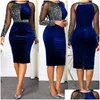 Basic & Casual Dresses Y Women See Through Sheer Long Sleeve Shiny Sequin Office Party Bodycon Dress Midi Robe Femme Elegant Vestidos Dh0Cy