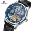 FORSING 8217 Orologio meccanico per il tempo libero con cinturino in pelle completamente automatico da uomo, cavo Sun Moon