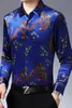 Camisa de veludo de seda masculina Dr Lg manga arrastar floral impressão outono primavera busin camisas clube casual fr tops roupas g9oY #