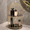 Storage Bags Metal Bird Cage Makeup Cosmetic Organizer Rack For Bathroom Skin Care Cosmetics Table Shelf Black 36cm