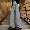 Pantalons pour hommes automne hiver gris tricoté pantalon mode beau haute rue Niche jambe large décontracté ample Long pantalon mâle vêtements