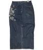 여자 청바지 스트리트웨어 뉴 ​​아메리칸 슈퍼 레이지 기하학적 인쇄 패턴은 똑바로 고갈 된 청바지 여성 Y2K 패션 고딕 양식 청바지 24328
