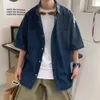 Blau Denim Kurzarm Shirts Männer Sommer Dünne Koreanische Fi Top Vintage Oversize Baggy Strickjacke Blusen Casual Mann Kleidung R2AA #