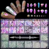 Apparaat 1box Gemengde AB Glass Kristal Diamant in roosters 21 Vorm en flatback Nail Art Strass Set met 1 pick -up pen