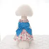 Hondenkleding Gebloemde jurk met strik Zomerkleding Roze Blauw Puppy Kat Shirt Rok Aangelijnd Set Huisdier Galajurken Voor kleine honden Chihuahua