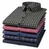 Mäns 100% Cott Flanell Standard Fit LG Sleeve Borsted Shirt med Pocket Casual Plaid randiga skjortor Plus Size W5MN#