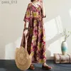 Podstawowe sukienki swobodne 2024 NOWOŚĆ Przyjazdu Summer Arts Style Kobiety luźne kwiaty w stylu vintage Drukuj O-Neck krótkie kostkę