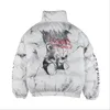 Hommes Bear Print Down Jacket Couple Hiver Coupe-vent surdimensionné Streetwear Noir Blanc Épaissir Chaud Hipster Puffer Vestes Parkas c30k #