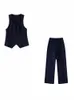 traf 2023 Ladies Shirt Suit Single OL Slim Fit Linen Vest Top+Unisex Linen Pants Basic Causal Outfits R8sX#