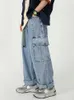 houzhou baggy jeans byxor manliga denim byxor svarta breda ben byxor mäns jeans förlorar casual koreanska streetwear hip hop hajujuku j1kx#