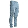 Svartblå jeans män byxor denim byxor manliga multi fickor casual lastbyxor penna jeans vår sommar streetwear u27t#