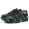 Caminhadas Low Dress Sapatos Casuais Homens Preto Branco Camo Verde Gliter Cinzento Rebites Couro Camurça Mens Moda Camurça Homens Mulheres Spikes Treinadores Sapato Esportivo Sneaker com Caixa