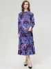 작업 드레스 Seasixiang 패션 가을 가을 빈티지 프린트 슈트 여성 크리스탈 다이아몬드 랜턴 슬리브 셔츠 주름 2 피스 세트